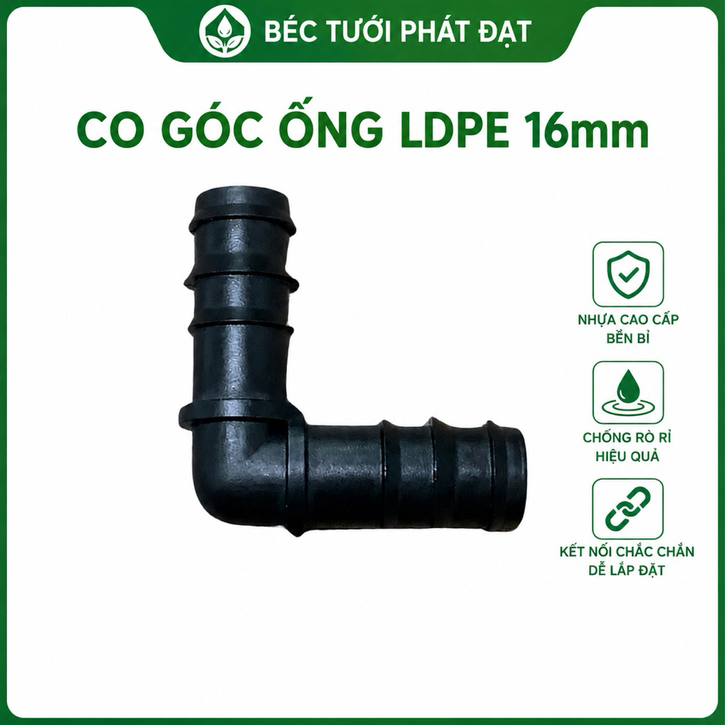Co Góc Ống LDPE 16mm | Co Nối Góc 90 Độ Ống Tưới 16 Ly Nhựa Nguyên Sinh Dùng Cho Hệ Thống Tưới Cây (