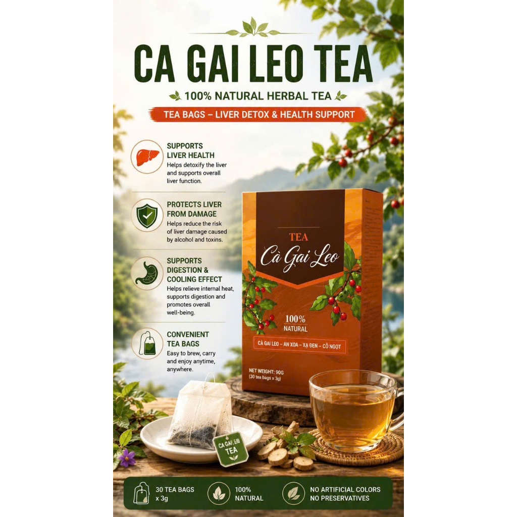 Ca Gai Leo Herbal Tea 30 Tea Bags | Natural Liver Support Detox Tea | Vietnamese Traditional Herbs
