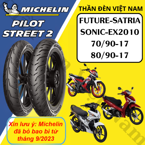 Vỏ ko ruột Michelin Pilot Street 2 cho Satria, Future, Wave...(70/90-17& 80/90-17 - PILOT STREET 2)