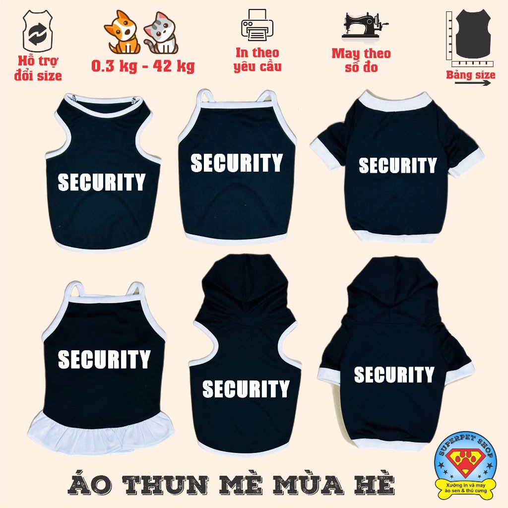 Áo mùa hè chó mèo - CHỮ SECURITY - ĐEN - Superpet Shop