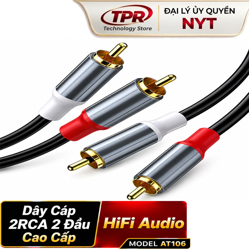 Cáp Audio 2RCA Sang 2RCA HiFi Audio NYT AT106 – Jack Mạ Vàng 24K, Lõi Đồng Nguyên Chất Chống Nhiễu
