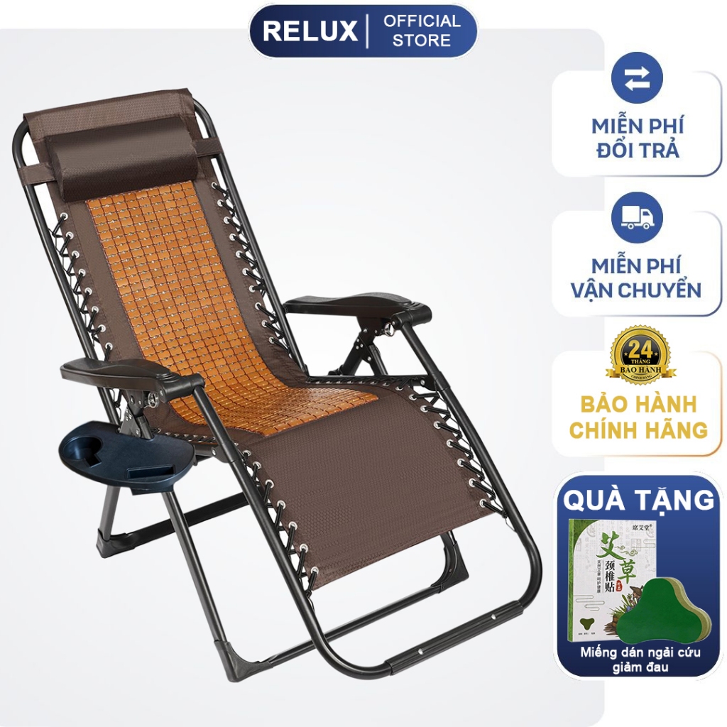 Ghế Thư Giãn Gấp Gọn Chiếu Trúc GOTEK GT-02 Cao Cấp, Đệm Lưng Chiếu Trúc Mát Mẻ, Khung Thép Carbon T