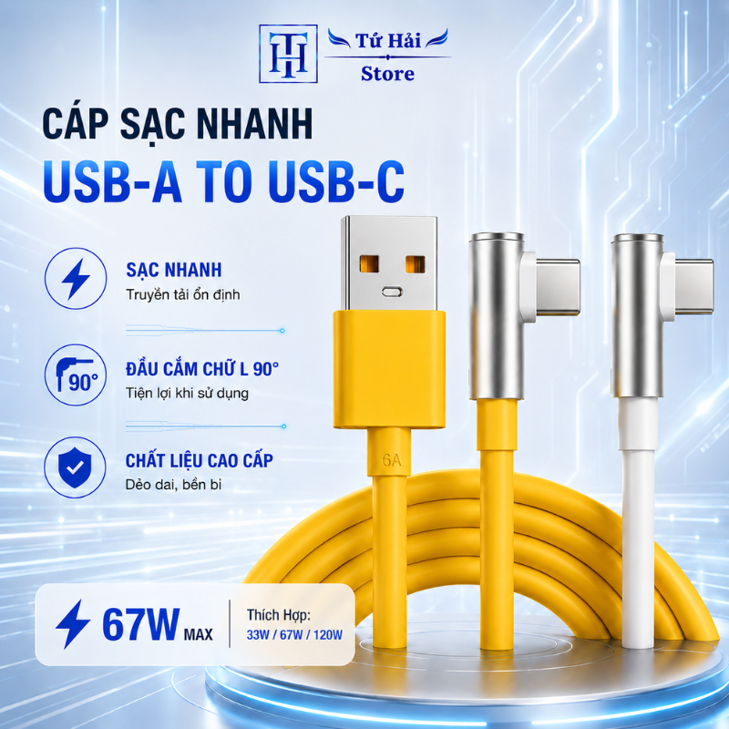 (X67) Dây Sạc 6A 67W Đầu Chữ L Hiển Thị Số Thập Phân - Tương Thích Cho Củ Sạc Mi 33W / / 67W / 120W