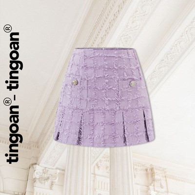 TINGOAN® - Chân váy xếp ly đôi tweed tím cạp lửng đính cúc SPARKLE BABY SKIRT/PP