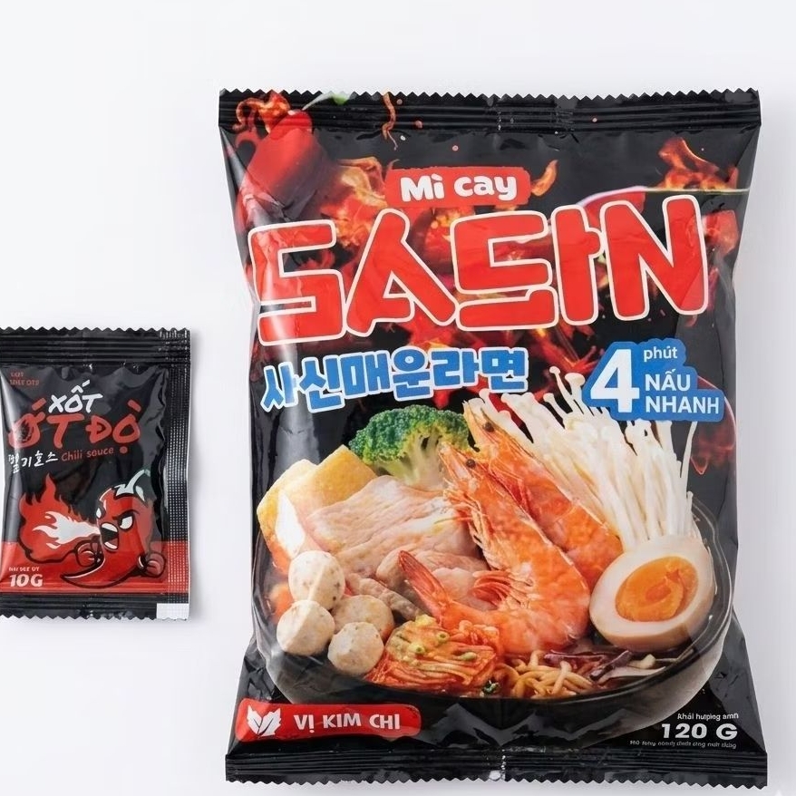 Mi Cay SASIN - Hương Vị Kim Chi 120g - Tặng 1 Sốt Ớt - Nấu Nhanh 4 Phút