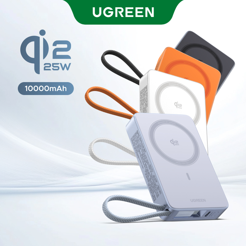 【Qi2 25w】Sạc nhanh không dây từ tính Ugreen Qi2.2 25W 10000mAh dành cho iPhone 16/15/14/13/12 Pro Max, được Fast Qi2