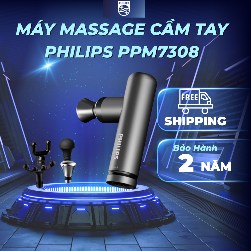 Máy Massage Cầm Tay Mini PHILIPS 7308 - Massage chuyên sâu - 4 Đầu massage chuyên dụng