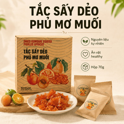 Hộp Trái Cây Sấy Nam Xanh, Tắc Sấy Dẻo Phủ Mơ Muối, Nguyên Liệu Tự Nhiên, Ăn Vặt Healthy, Hộp 70g