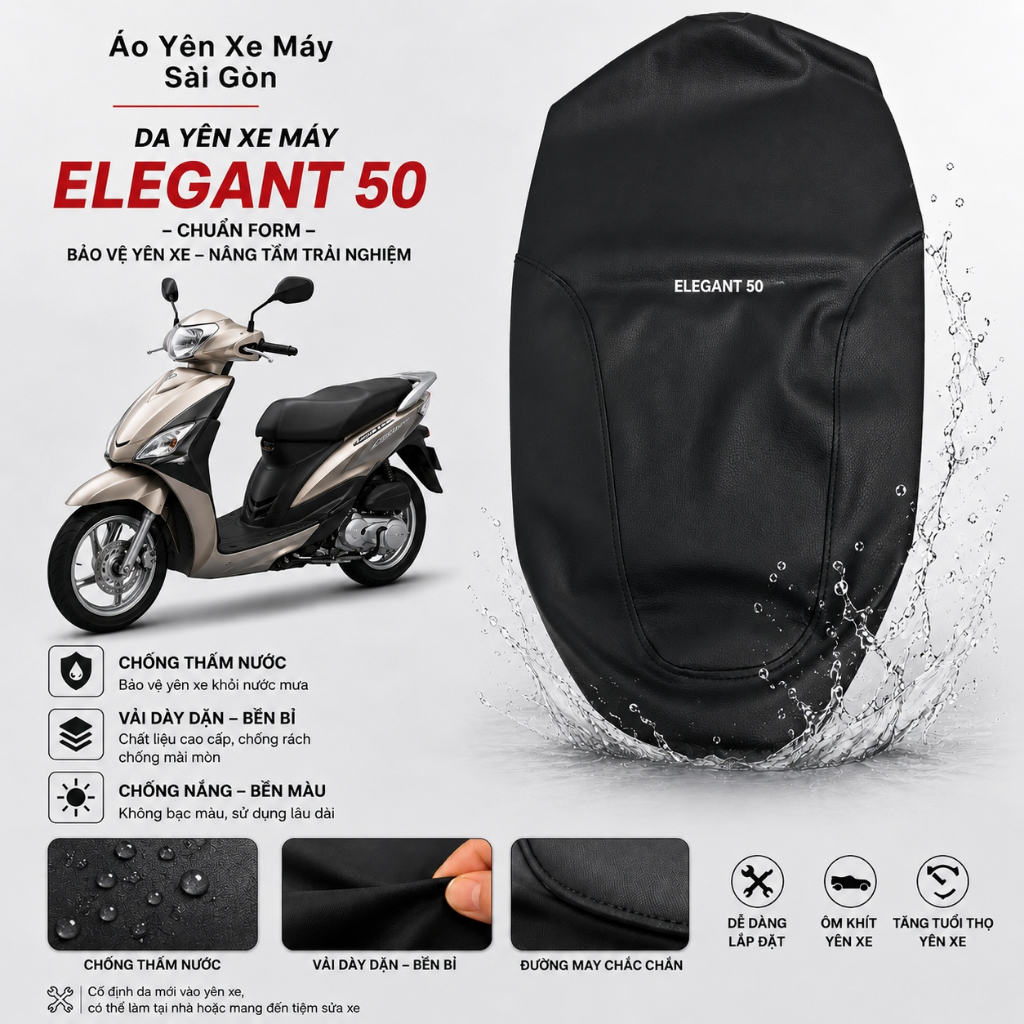 |BẤM KIM| Da bọc yên xe máy Elegant 50