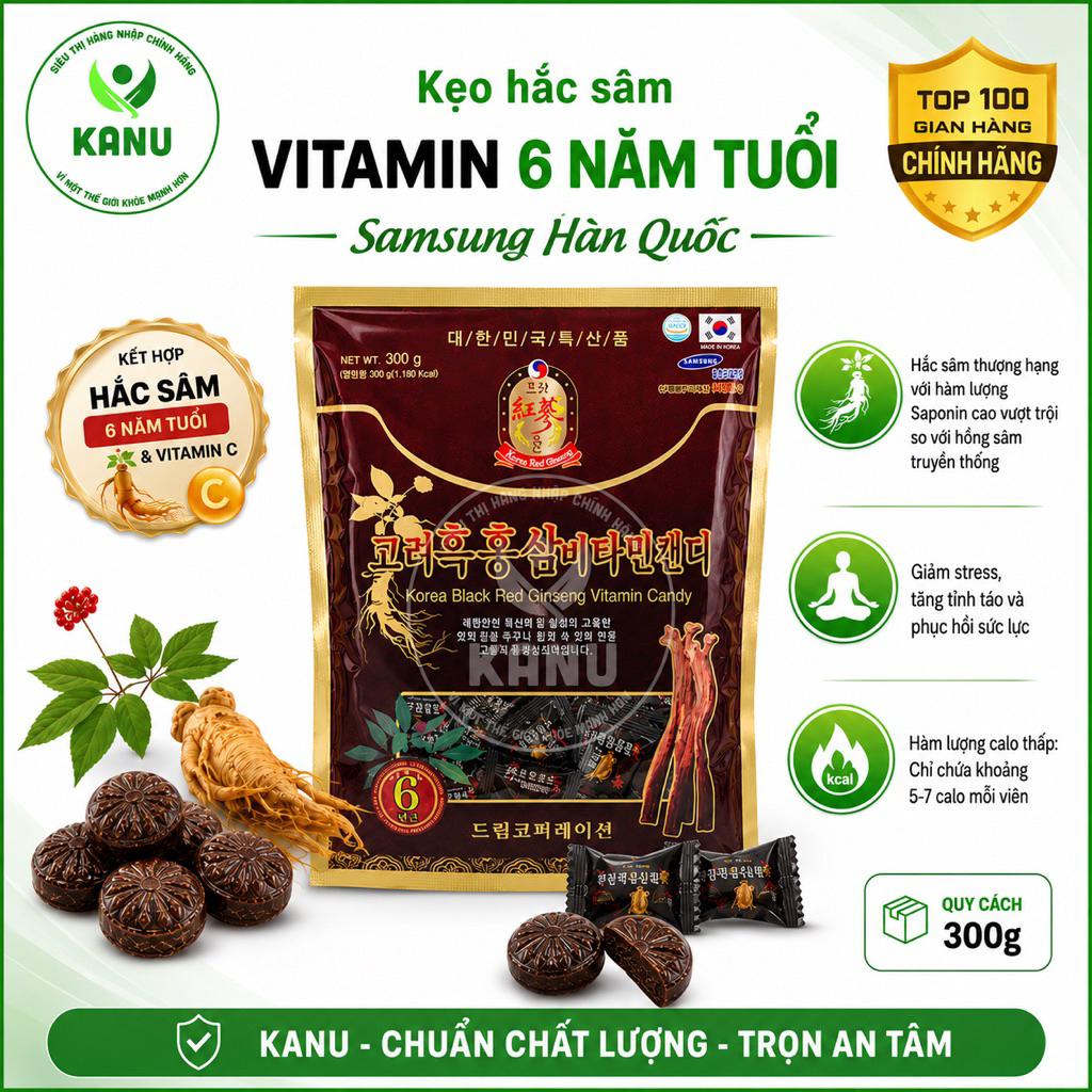 Kẹo vitamin hắc hồng sâm Red Ginseng Hàn Quốc 300gr