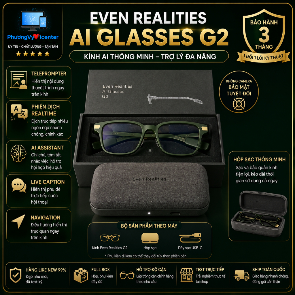 Smart Glasses Even realities - Kính Thông Minh Cho Doanh Nhân & MC - Thời Trang - Cao Cấp - New Seal