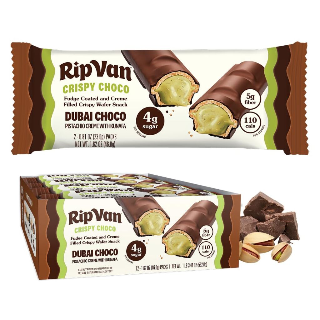 Bánh Rip Van Dubai Choco Bars Món ăn nhẹ lành mạnh với kem hạt dẻ cười và bánh Kunafa nướng Hương vị