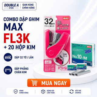 Combo Dập Ghim Trợ Lực MAX HD-10 FL3K + 20 Hộp Kim Số 10 – Bấm 32 Tờ, Dập Phẳng, Dập Kim Văn Phòng Chính Hãng