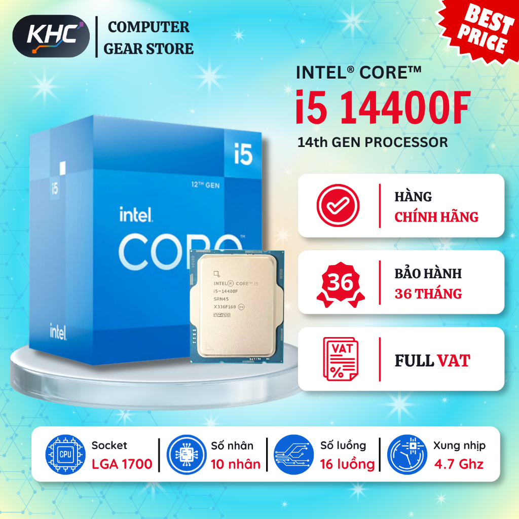 CPU Intel Core i5 14400F Tray New Không Fan (Full VAT)