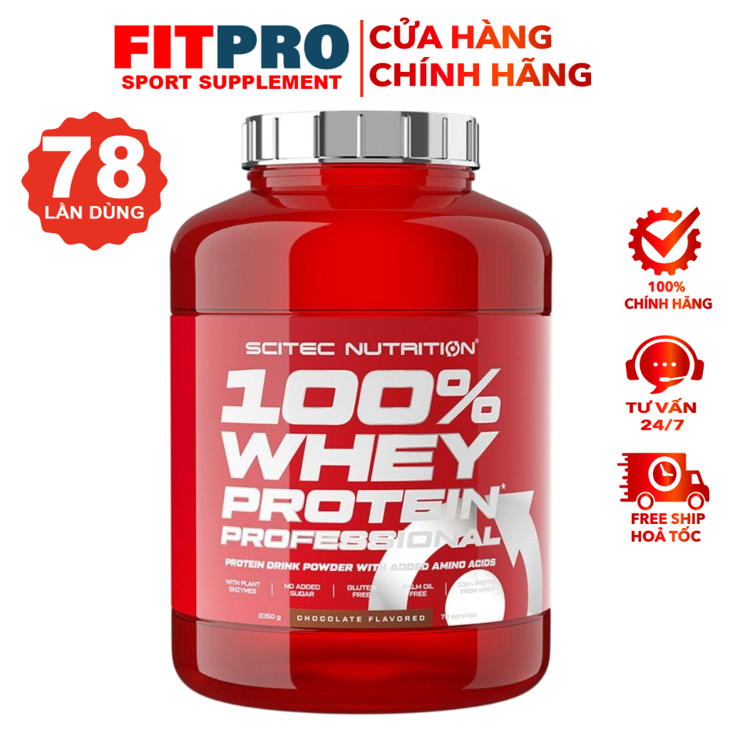 Sữa Bột Scitec Nutrition 100% Whey Protein Professional (5Lbs), Bổ Sung Protein, BCAA và EAA