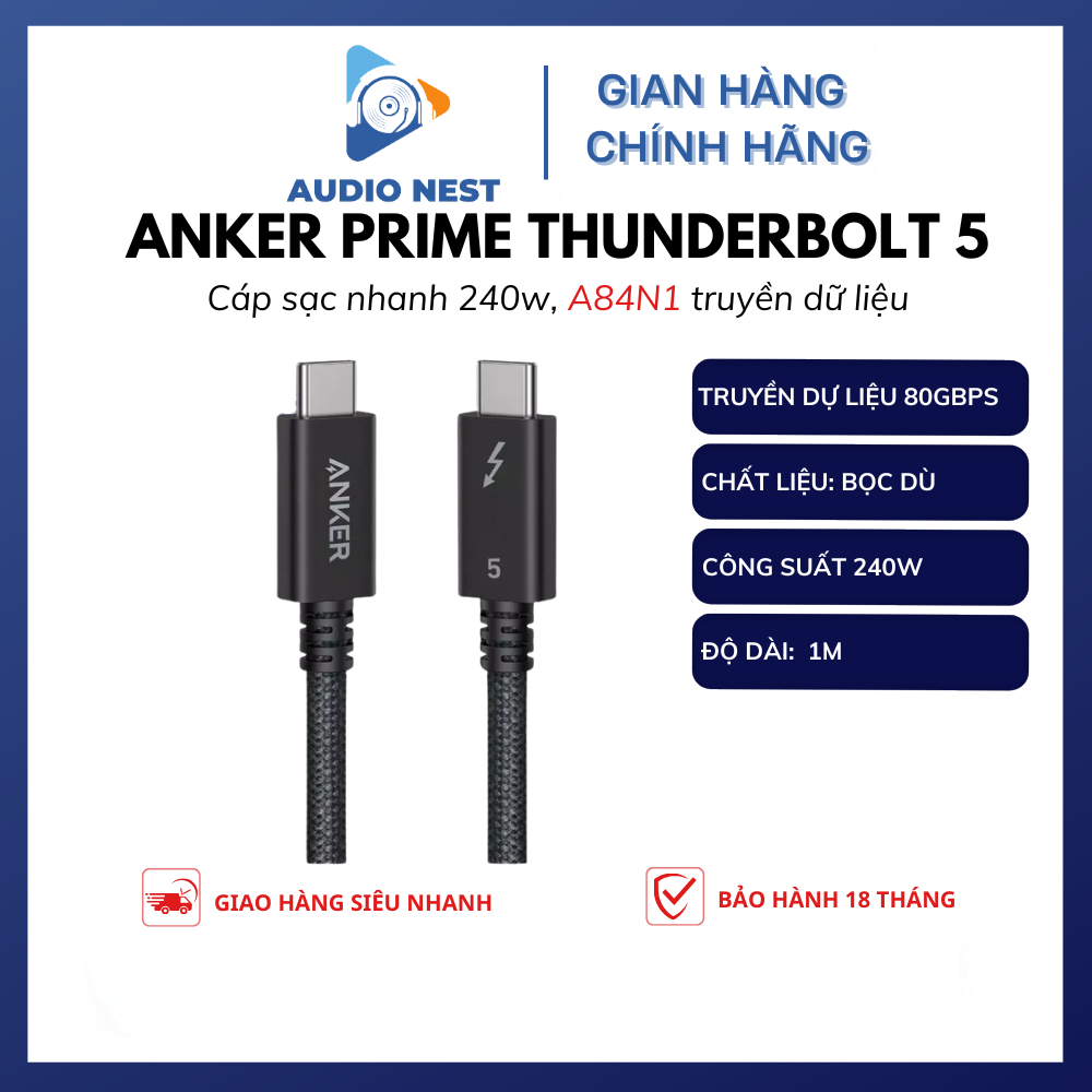 Cáp Sạc Nhanh Anker Prime 240w Thunderbolt 5 A84N1 Truyền Dự Liệu 80Gbps - Bảo Hành 18 Tháng.