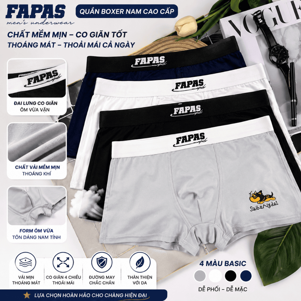 Combo 5 quần BOXER nam cao cấp, hàng loại 1, thun lạnh, co giãn 4 chiều
