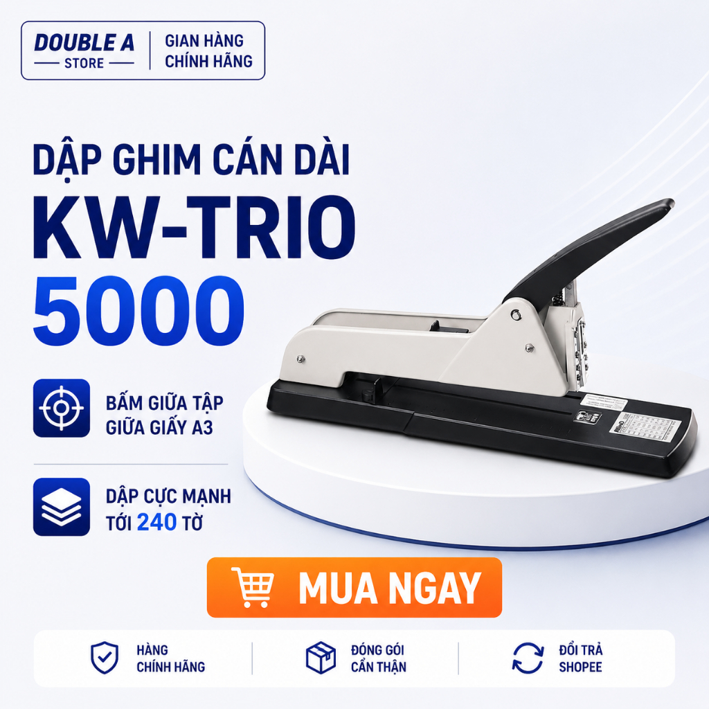 Dập Ghim Cán Dài KW-Trio 5000 Chính Hãng – Bấm Giữa Tập, Giữa Giấy A3, Dập 240 Tờ Cực Mạnh - CAM KẾT