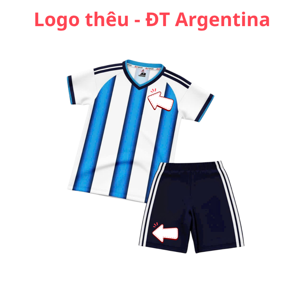 Quần Áo Bóng Đá ĐT Argentina sọc HP - trẻ em – In Tên Số Theo Yêu Cầu REINA SPORT