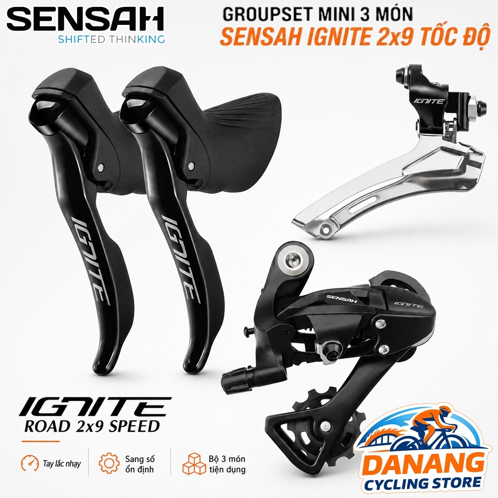 Groupset Mini 3 Món Xe Đạp: SENSAH IGNITE 2x9 Tốc Độ – Tay Đề Lắc + Củ Đề + Sang Đĩa