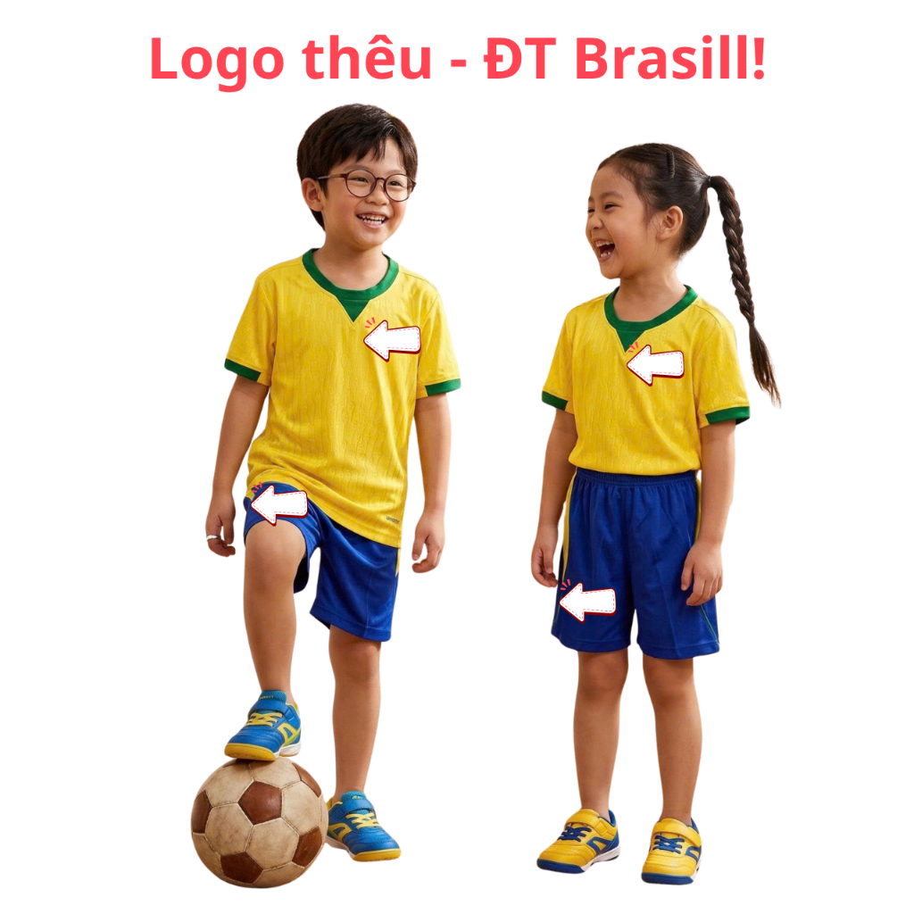 Quần Áo Bóng Đá ĐT Brasill vàng HP - trẻ em – In Tên Số Theo Yêu Cầu REINA SPORT