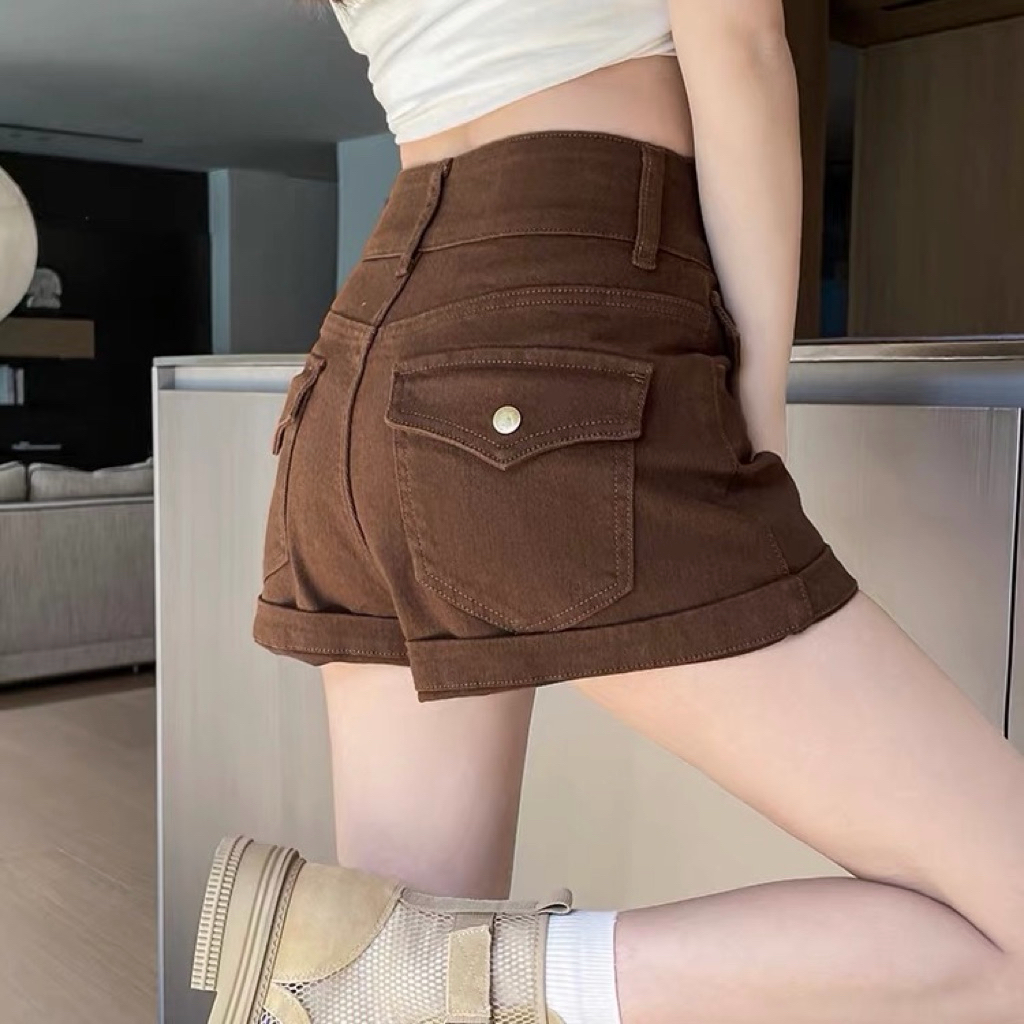 OLALA STUDIO Quần Short Jeans Nữ - Quần Bò Nữ Túi Sau Lai Cuốn Nhiều Lưng Cao Chất Vãi Dày Dặn | BigBuy360 - bigbuy360.vn