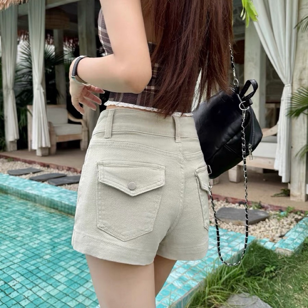 OLALA STUDIO Quần Short Jeans Nữ - Quần Bò Nữ Túi Sau Lai Cuốn Nhiều Lưng Cao Chất Vãi Dày Dặn | BigBuy360 - bigbuy360.vn