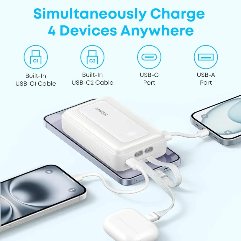 Sạc Dự Phòng Anker Zolo A1681 20000mAh 45W Kèm 2 Cáp Type C Sạc Nhanh Tiện Lợi - Bảo Hành Chính Hãng