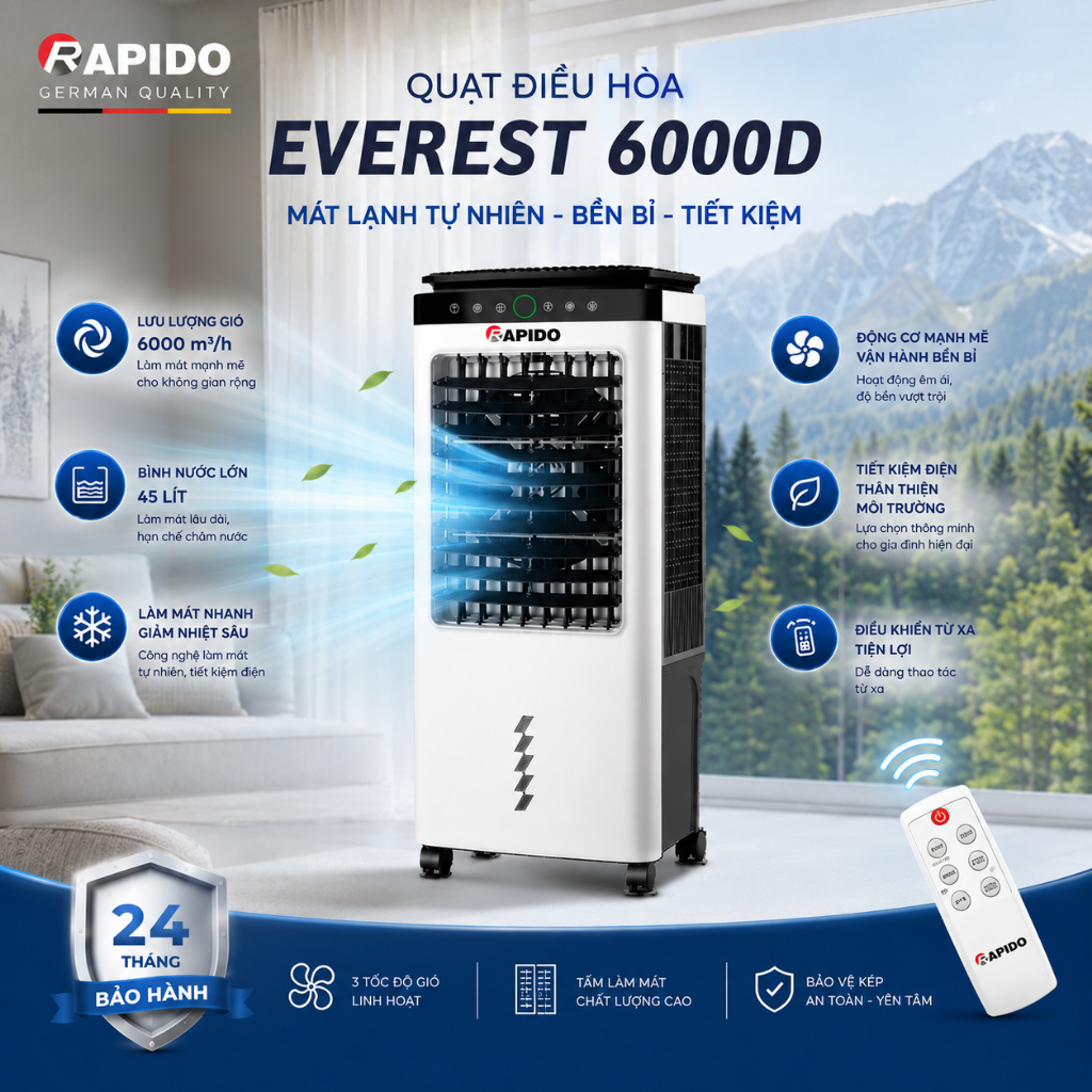 [Everest - 6000D] Quạt điều hòa không khí Rapido 6000D, 6000M chính hãng, Bảo hành toàn quốc 5 năm | BigBuy360 - bigbuy360.vn