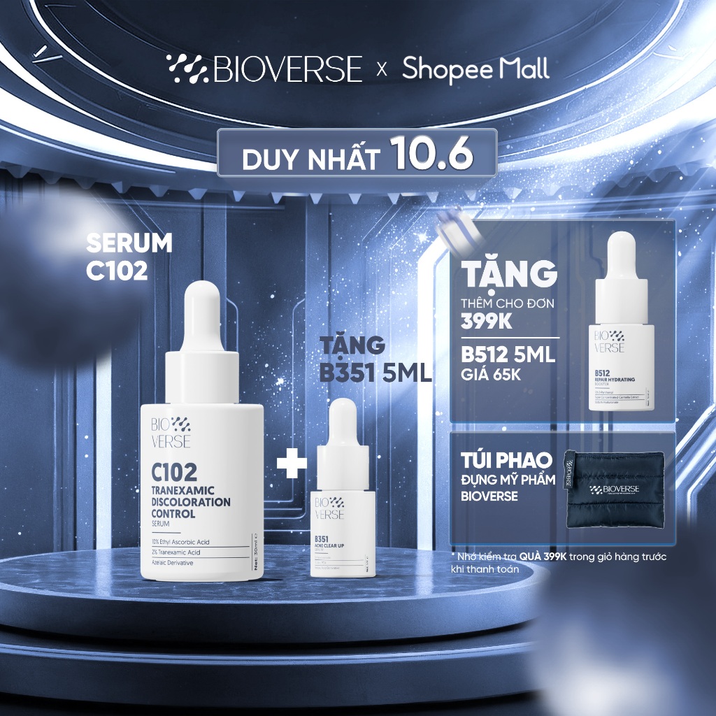 Tinh Chất C102 Mờ Thâm Đỏ & Chống Oxy Hóa Bioverse C102 Tranexamic Discoloration Control Serum 30ml