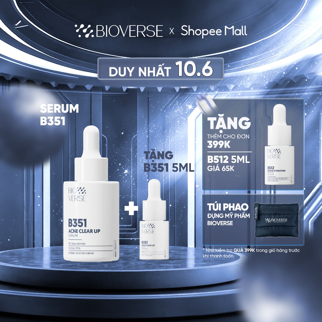 Tinh Chất Niacinamide 5% + Zinc 1% Hỗ Trợ Mụn Bioverse B351 Acne Clear Up Serum 30ml