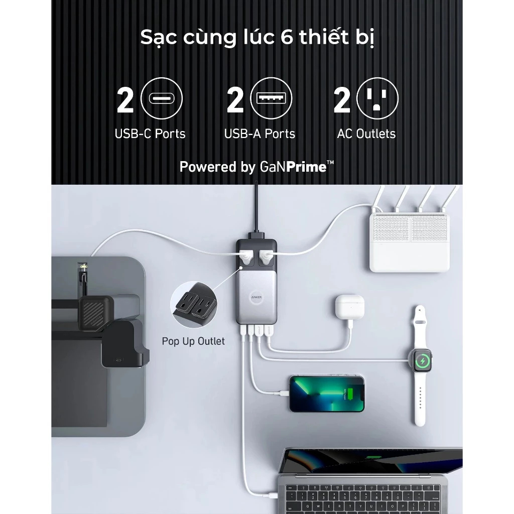 Đế Sạc Anker 727 GaNPrime 100W A9126 2AC 2USB-C 2USB-A - Bảo Hành 18 Tháng Chính Hãng Thời Đại Công 