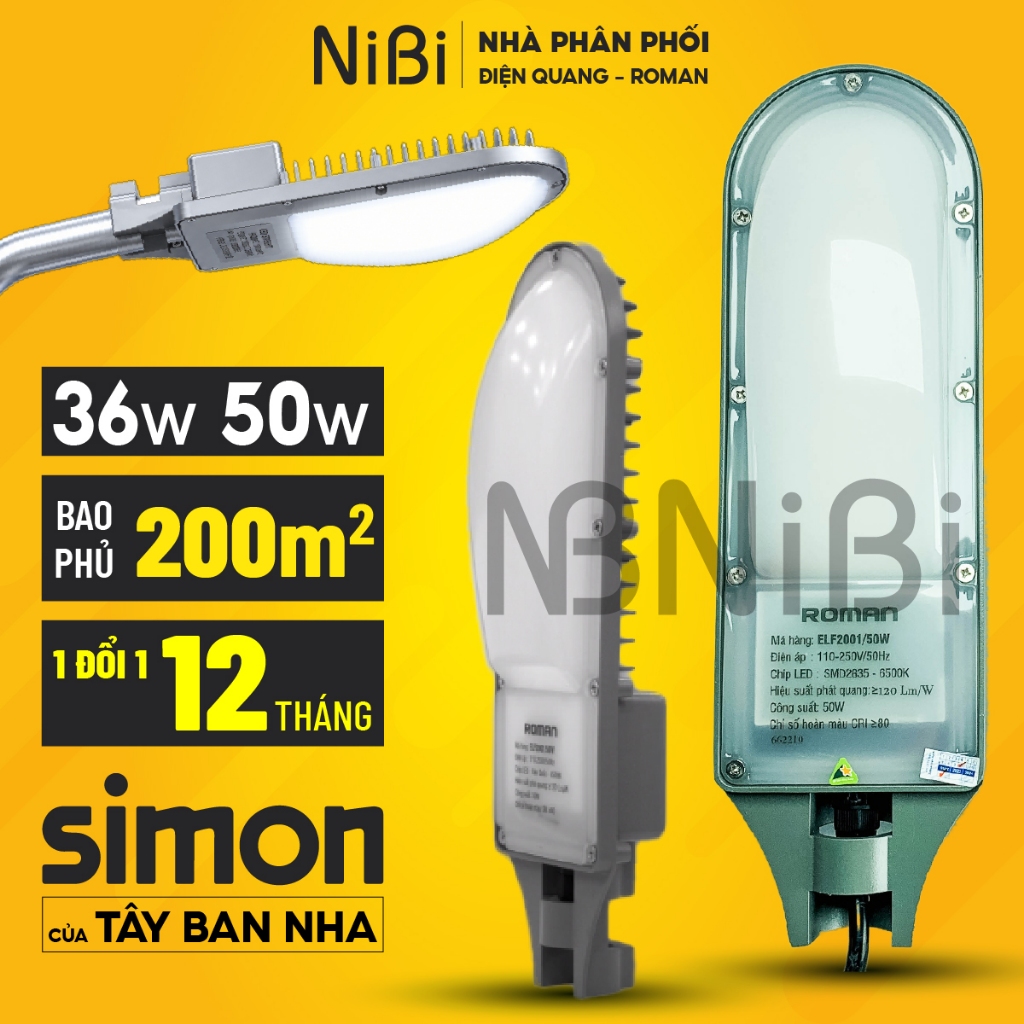 Bóng đèn đường led 50w Roman ELF2001, đèn Led ngoài trời 36w, Bóng đèn cao áp ngoài trời siêu sáng, 
