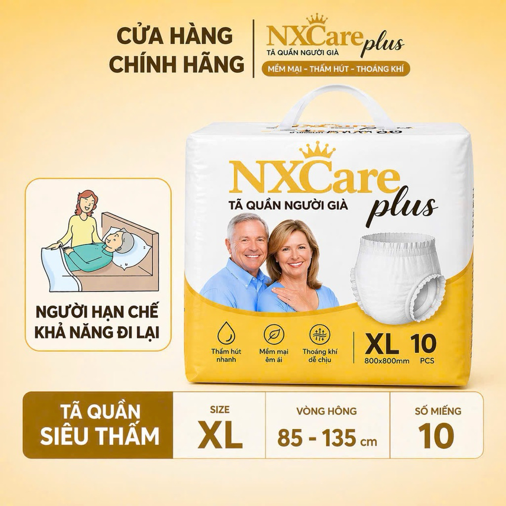 Combo 100 miếng bỉm quần người già NXcare cao cấp đủ szie M ,L, XL