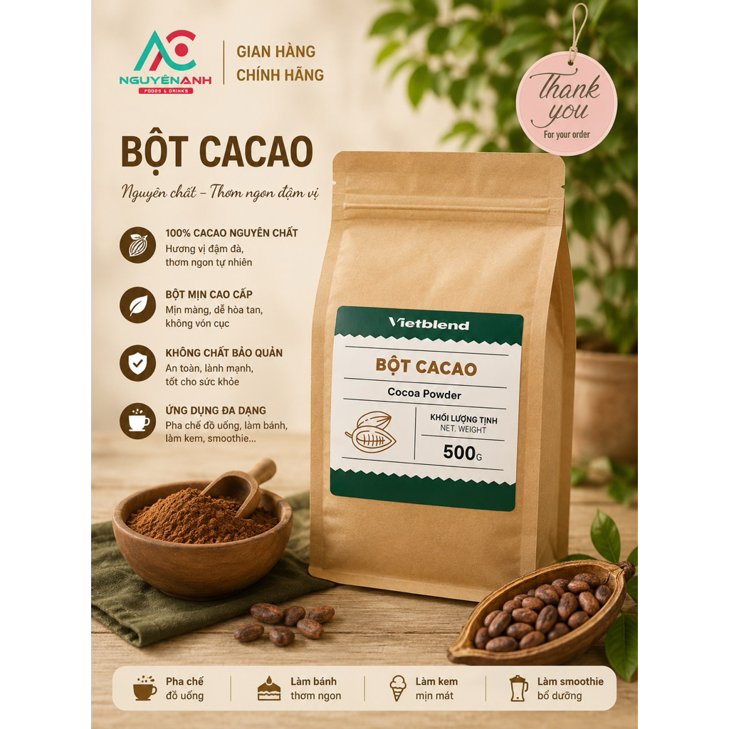 Bột CaCao nguyên chất VietBlend – VietBlend Cacao Powder 500g