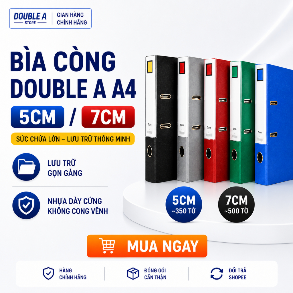 Bìa Còng King Jim A4 5cm/7cm – File Còng 2/3 Lỗ, Kẹp Hồ Sơ Văn Phòng Bền Chắc, Chính Hãng