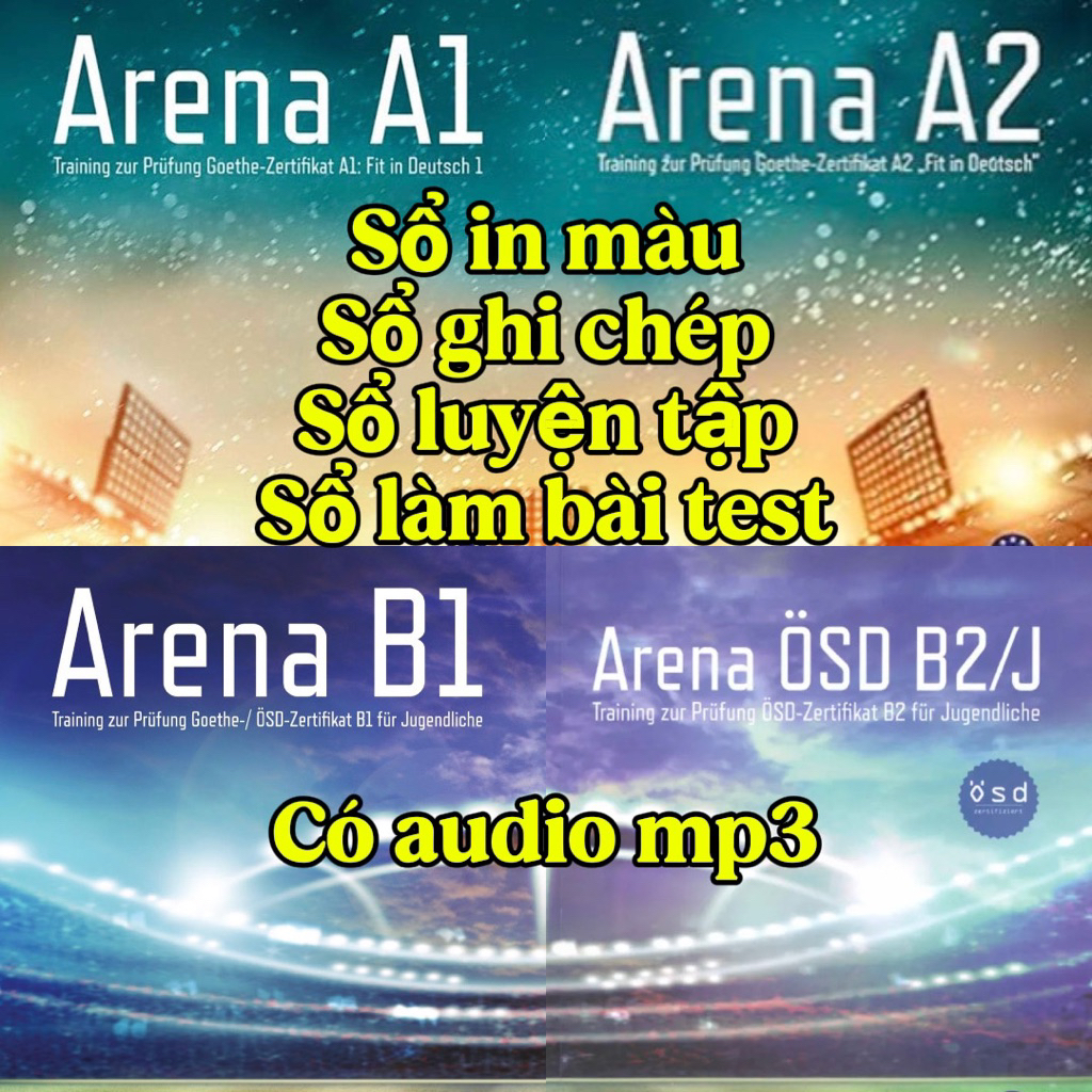 Sổ A4 luyện Test Arena A1 / A2 / B1 / B2 - Sổ in màu hoặc đen trắng tuỳ theo nhu cầu / Giấy A4 / Bìa