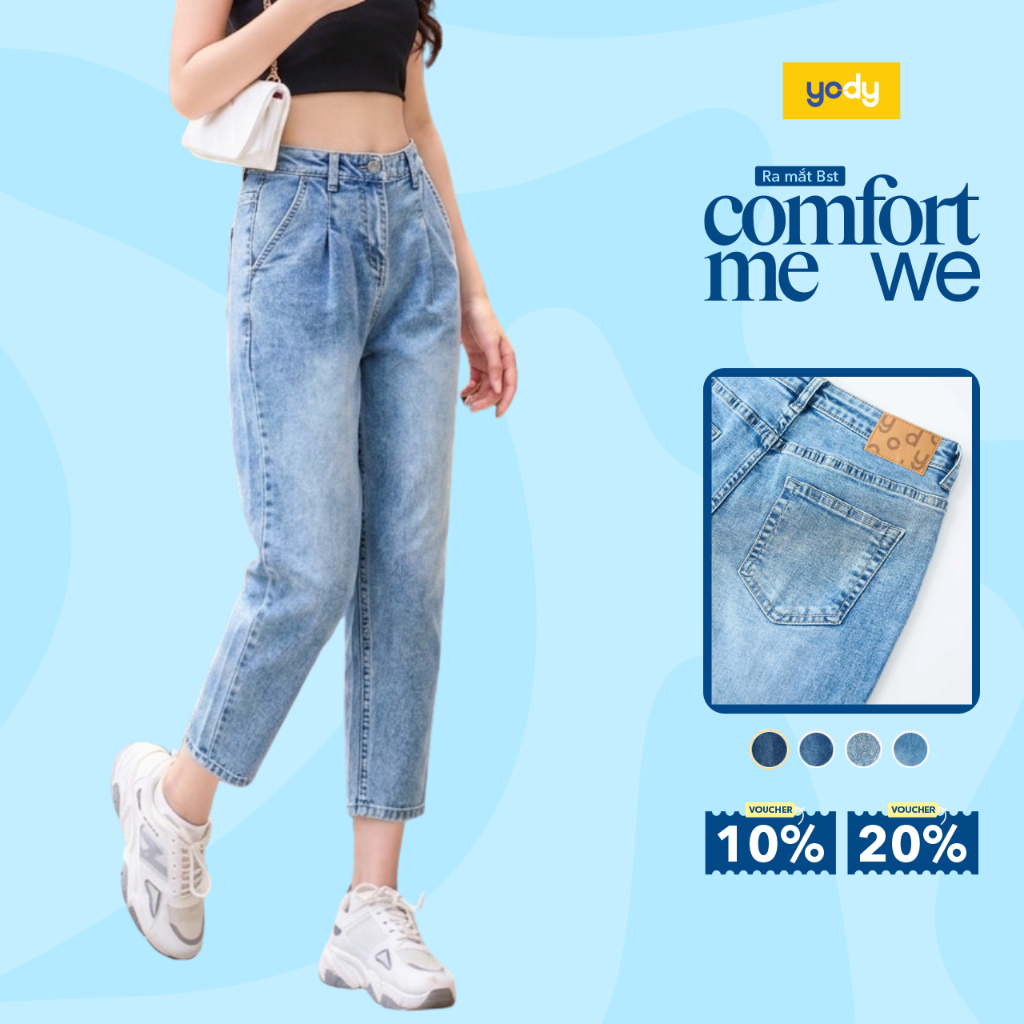 [BST Comfort Me-We] Quần jean nữ Yody dáng baggy thoải mái, quần bò co giãn, cạp cao chuẩn trend TRA- WCJE26A002