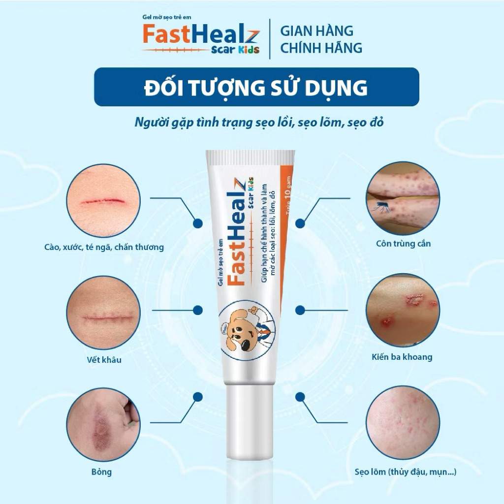 Gel Mờ Sẹo Fasthealz Scar Kids 12g - Làm Mờ Sẹo Thâm, Lõm, Đỏ, An Toàn Cho Trẻ Em Novocare