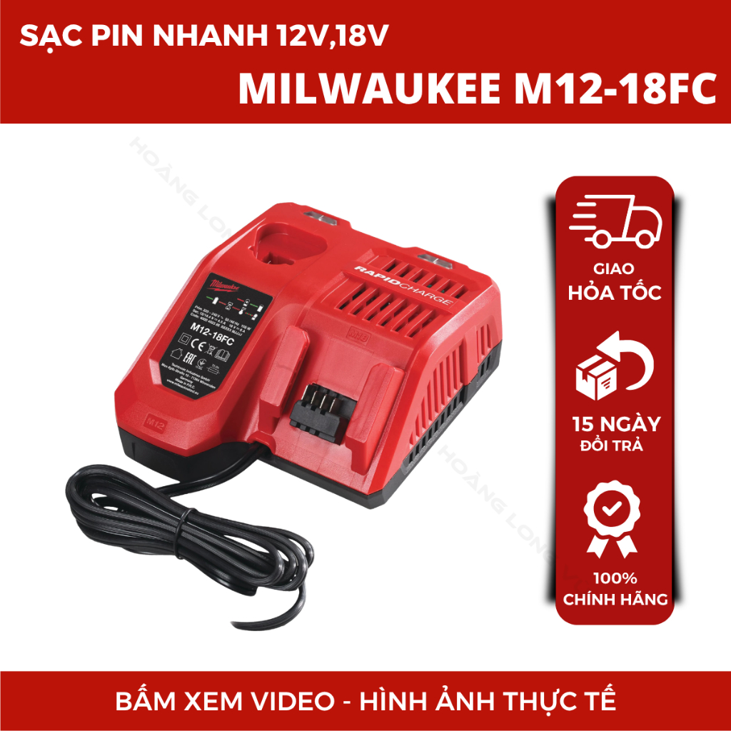 Sạc pin nhanh 12V,18V Milwaukee M12-18FC chính hãng, sạc nhanh an toàn, bền bỉ hiệu quả cao