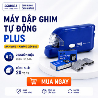 Máy Dập Ghim Tự Động Plus – Dùng USB/Pin AAA, Bấm 20 Tờ A4, Ghim Số 10, Tiện Lợi, Chính Hãng