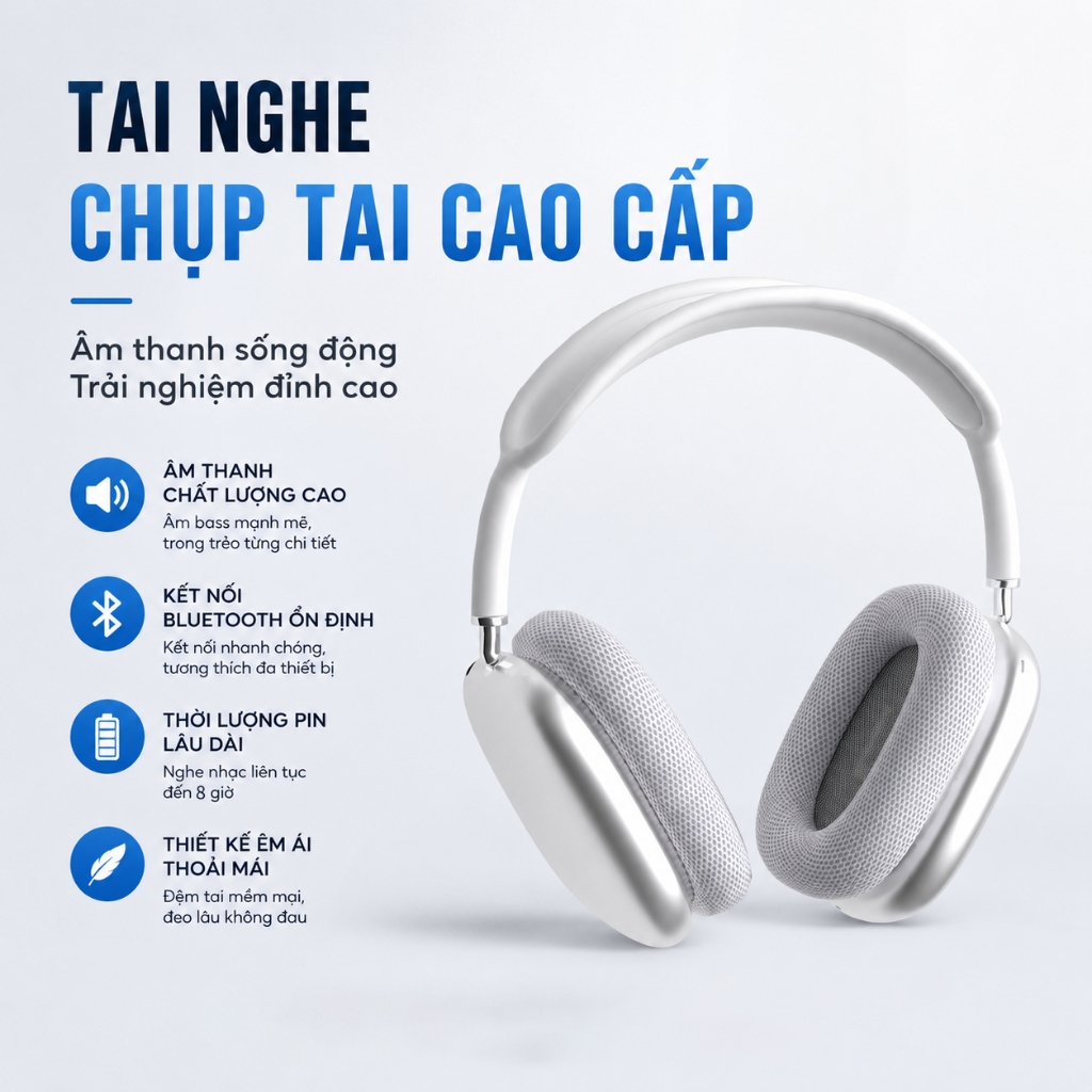 Tai nghe Bluetooth P9 khử ồn không dây âm thanh nổi để thể thao, chơi game nghe nhạc đàm thoại