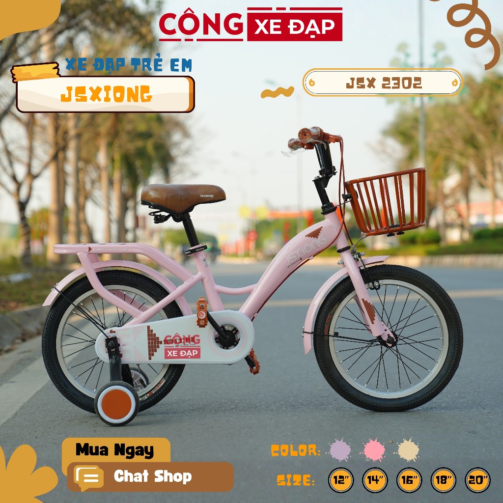 Xe Đạp Trẻ Em JSXIONG 2302 Size 12/14/16/18/20 Inch Cho Bé Trai Bé Gái 2-10 Tuổi Có Baga Có Giỏ Xe