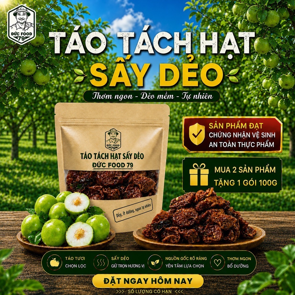 Táo Tách Hạt Sấy Dẻo Đức Food 79 | Vị Muối Ớt - Vị Tắc (Quất) | Snack Trái Cây Sấy