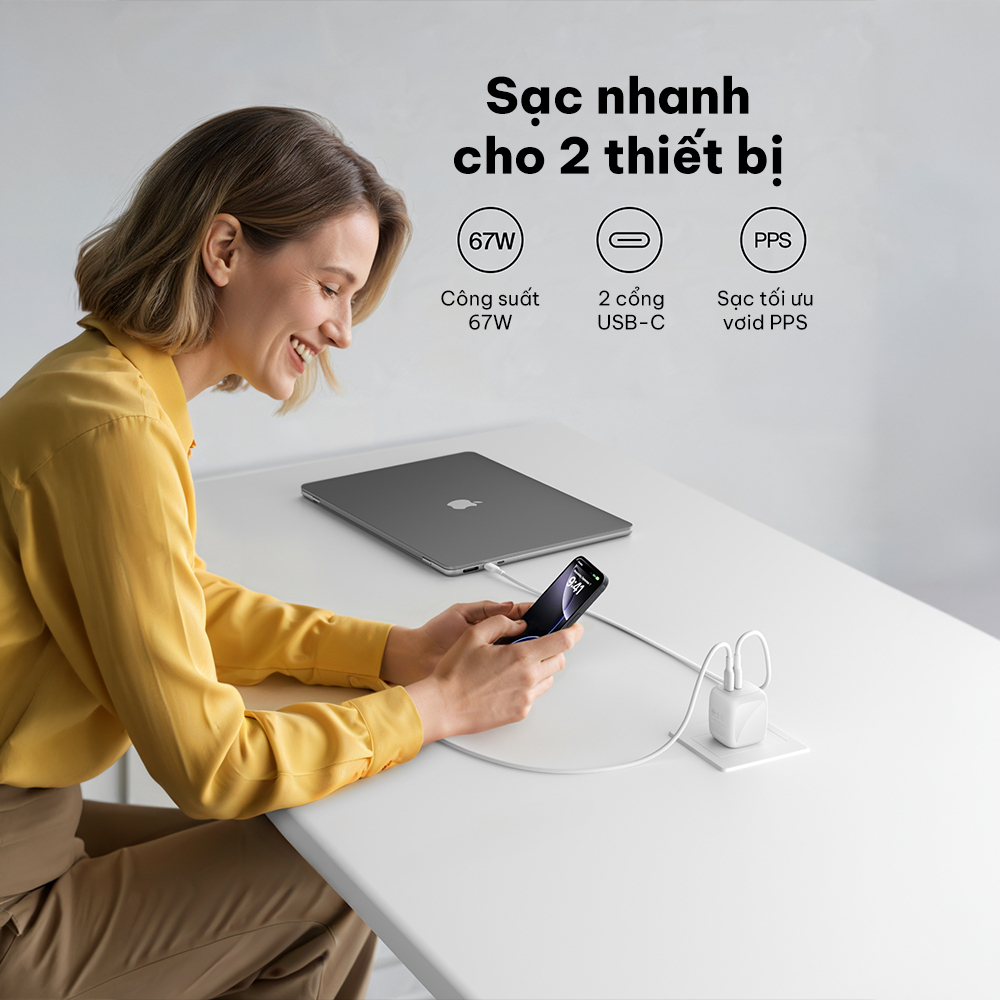 Củ sạc nhanh Belkin 67W GaN PD 3.1 có 2 cổng USB-C dành cho iPhone 17 iPad Macbook Bảo hành chính hãng 2 năm | BigBuy360 - bigbuy360.vn