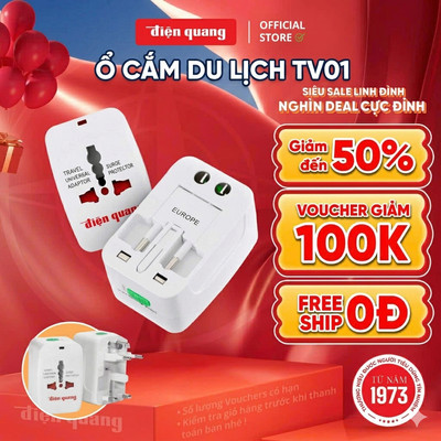 [HỎA TỐC] Ổ cắm du lịch Điện Quang ĐQ ESK TV01 ( Màu trắng ) - Thích hợp trên 150 quốc gia - Bảo hành 12 tháng