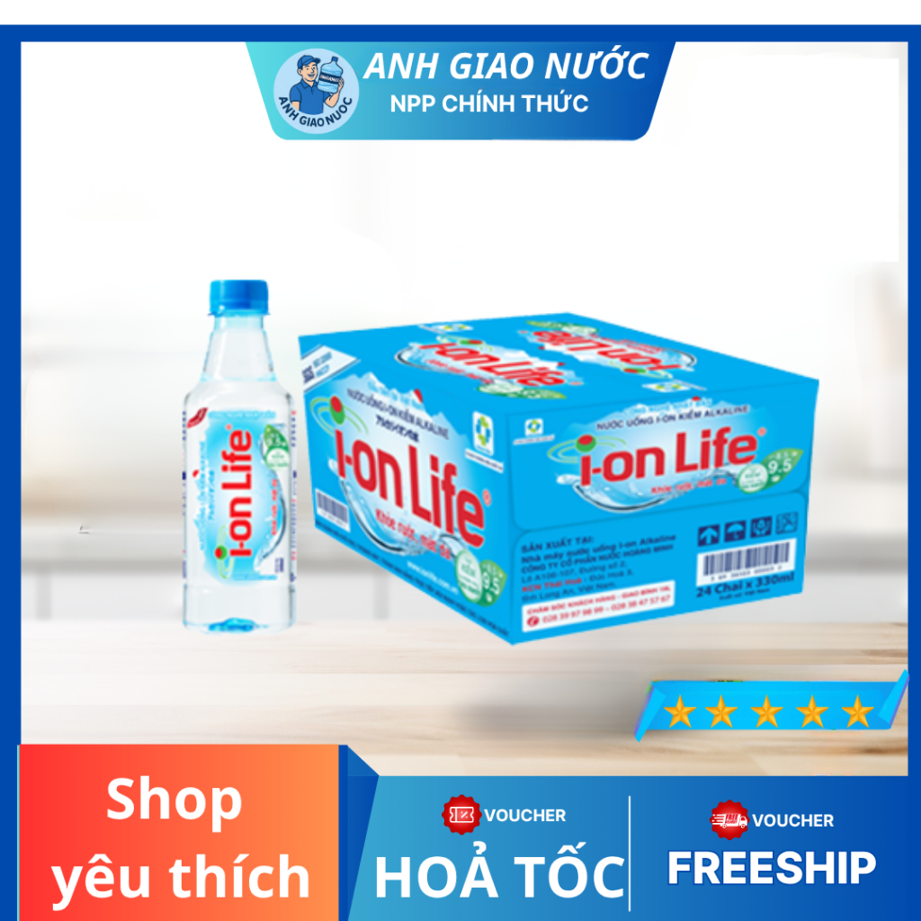 [ Hoả Tốc ] Nước Ion Life 330ml Chính Hãng - Nước Uống Ion Kiềm pH 8.5+ Thùng 24 Chai