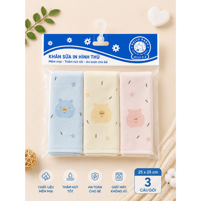 Khăn sữa màu in hoa văn 25 x 25