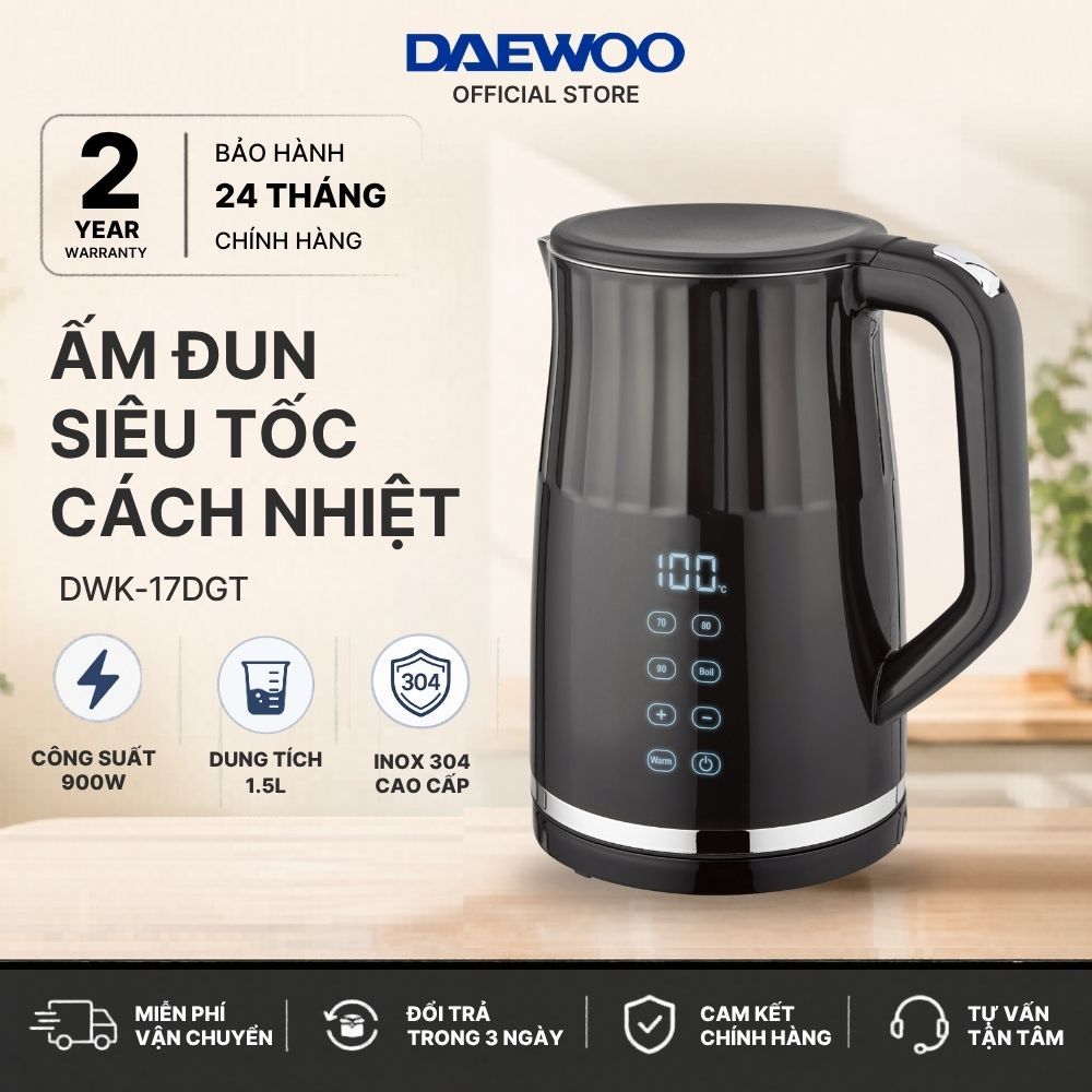 Ấm đun siêu tốc điều chỉnh 13 mức nhiệt DAEWOO DWK-17DGT giữ ấm 2h - BH chính hãng 2 năm