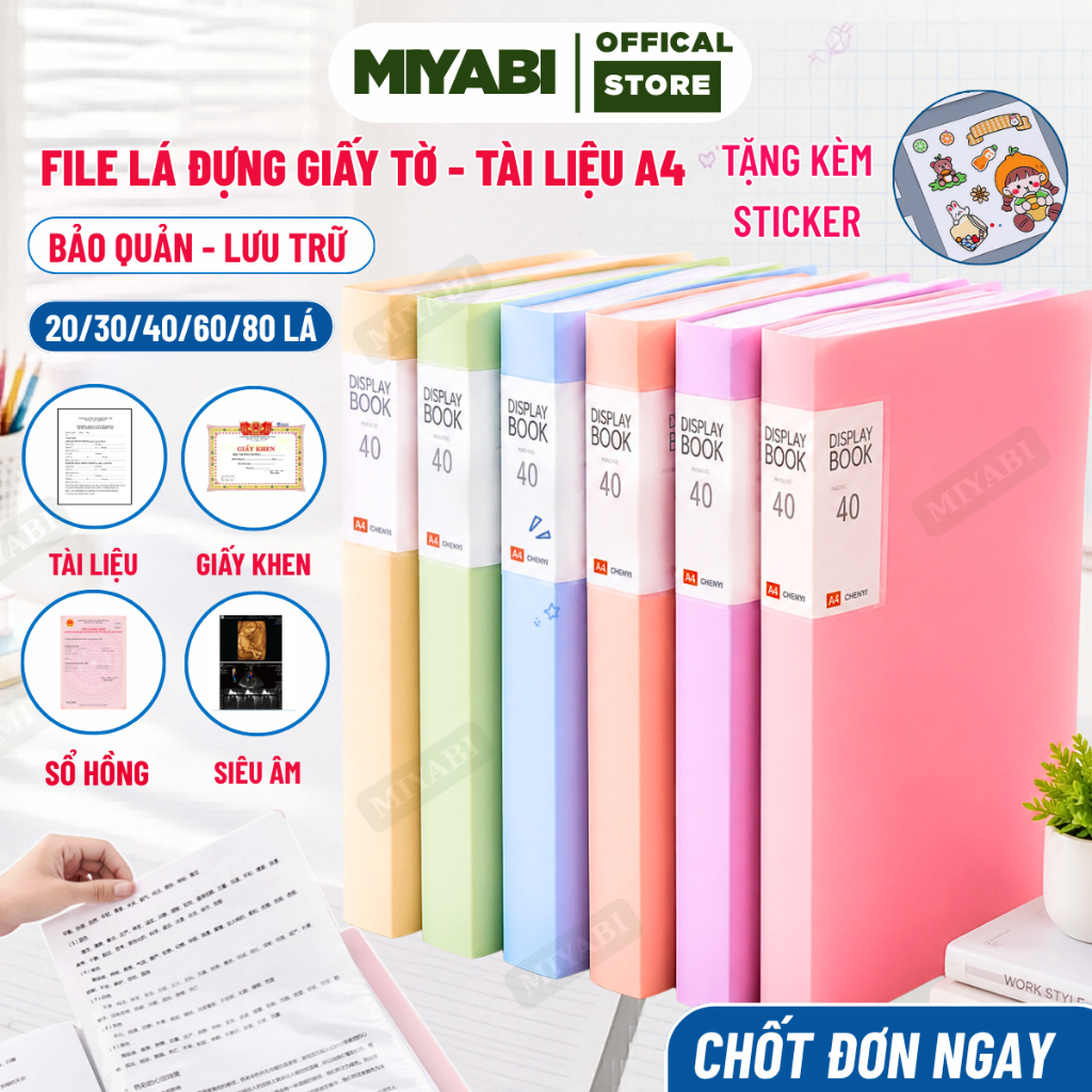 File lá đựng tài liệu A4 30/60 lá file lá A4 nhiều ngăn lưu hồ sơ giấy tờ văn phòng phẩm